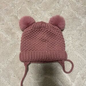 Pink Knitted Kids Hat with Pom Poms